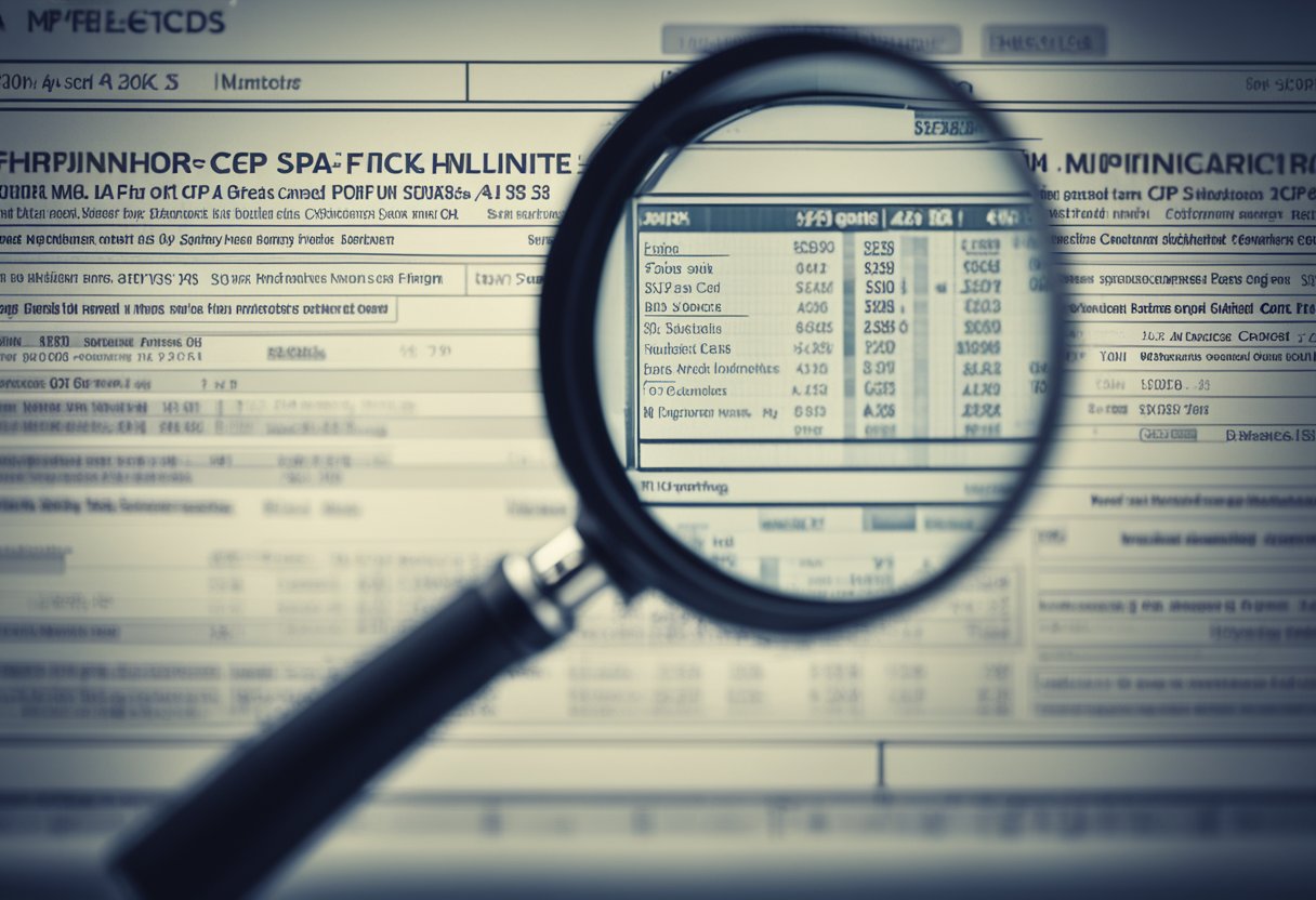 Uma lupa pairando sobre uma tela de computador, com um número de CPF sendo digitado em uma barra de pesquisa