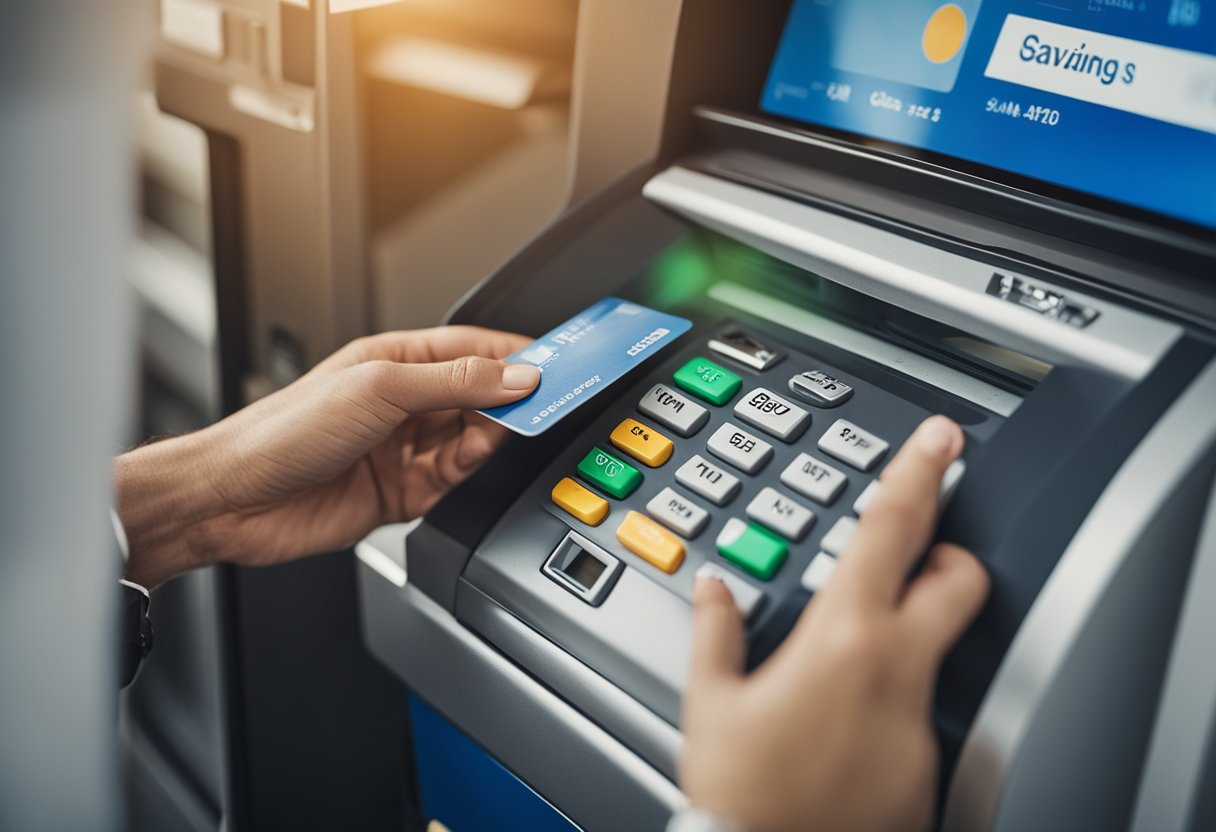 Uma pessoa usando um caixa eletrônico para trocar o PIN do seu cartão de poupança da Caixa