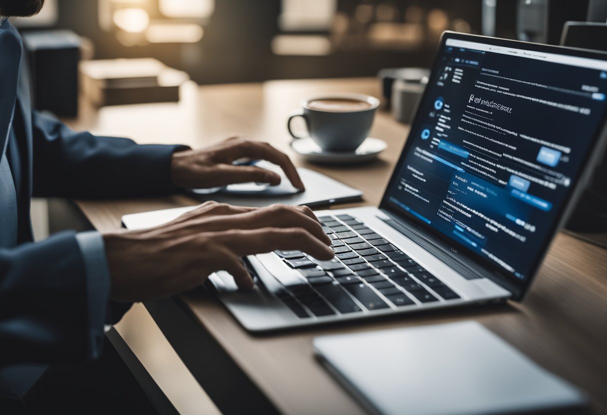 Uma pessoa usando um computador para atualizar seu e-mail no aplicativo Caixa Tem