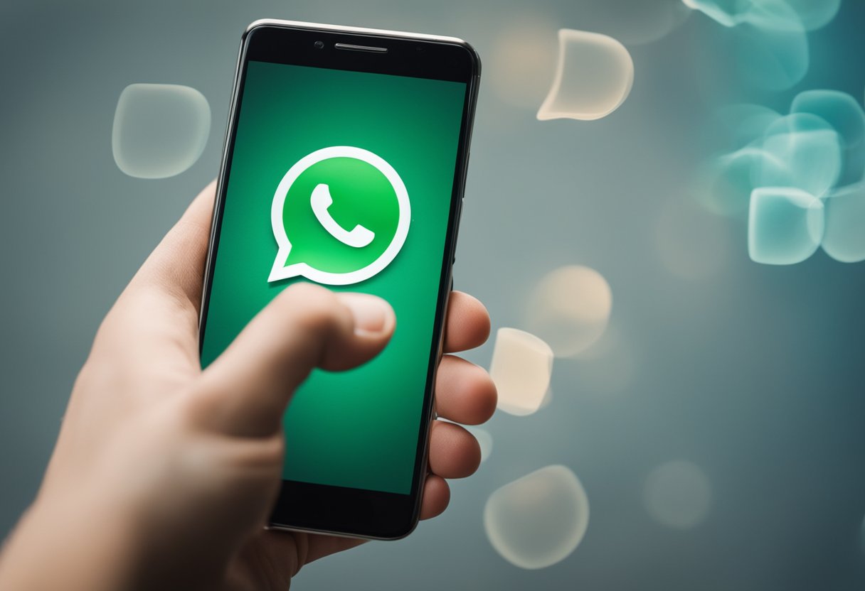 Um smartphone com o ícone do WhatsApp visível, conectado à internet, mas não recebendo nenhuma mensagem.