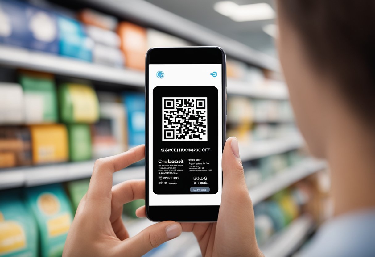 Uma pessoa usando um smartphone para escanear um código QR em uma conta com uma oferta de cashback