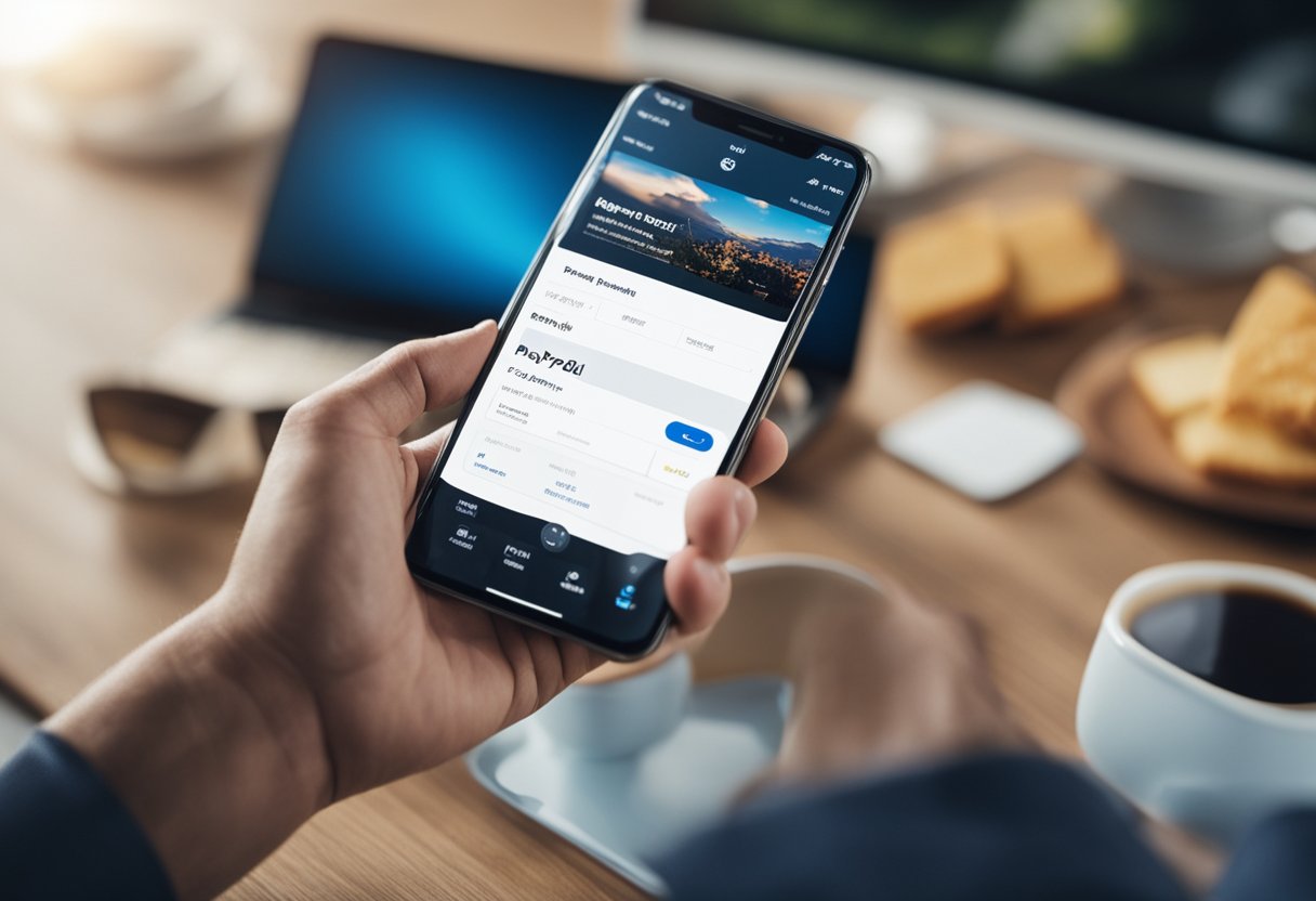 Uma pessoa usando um smartphone para fazer um pagamento com PayPal por um ingresso