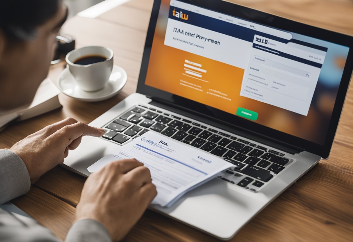 Uma pessoa usando um computador para acessar o site do Itaú e preenchendo o formulário de pagamento D.A.R.F.