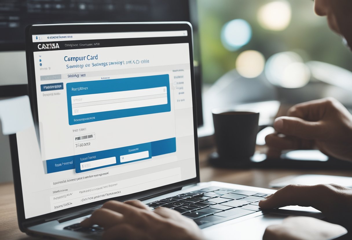 Uma pessoa sentada em um computador, preenchendo um formulário online para solicitar um cartão de poupança da Caixa