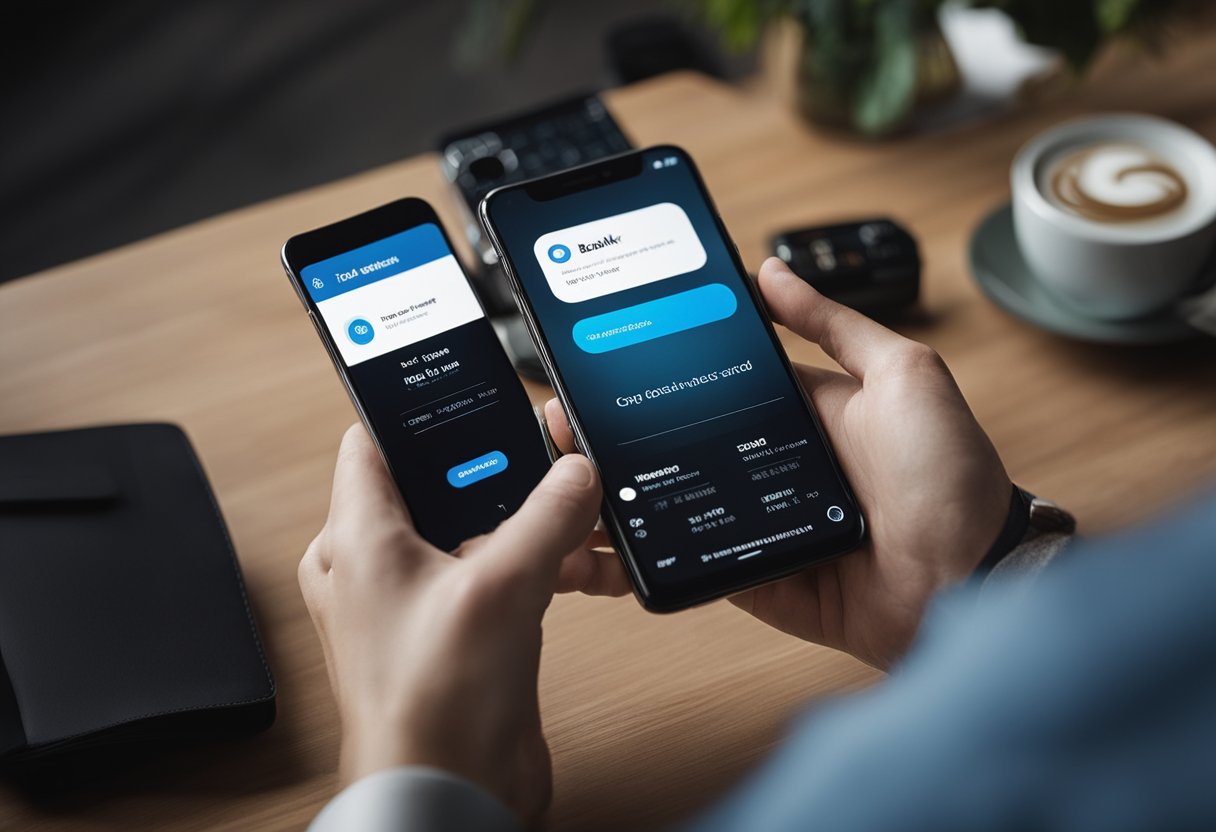 Uma pessoa usando um smartphone para navegar no aplicativo do C6 Bank, selecionando a opção para solicitar um novo cartão.