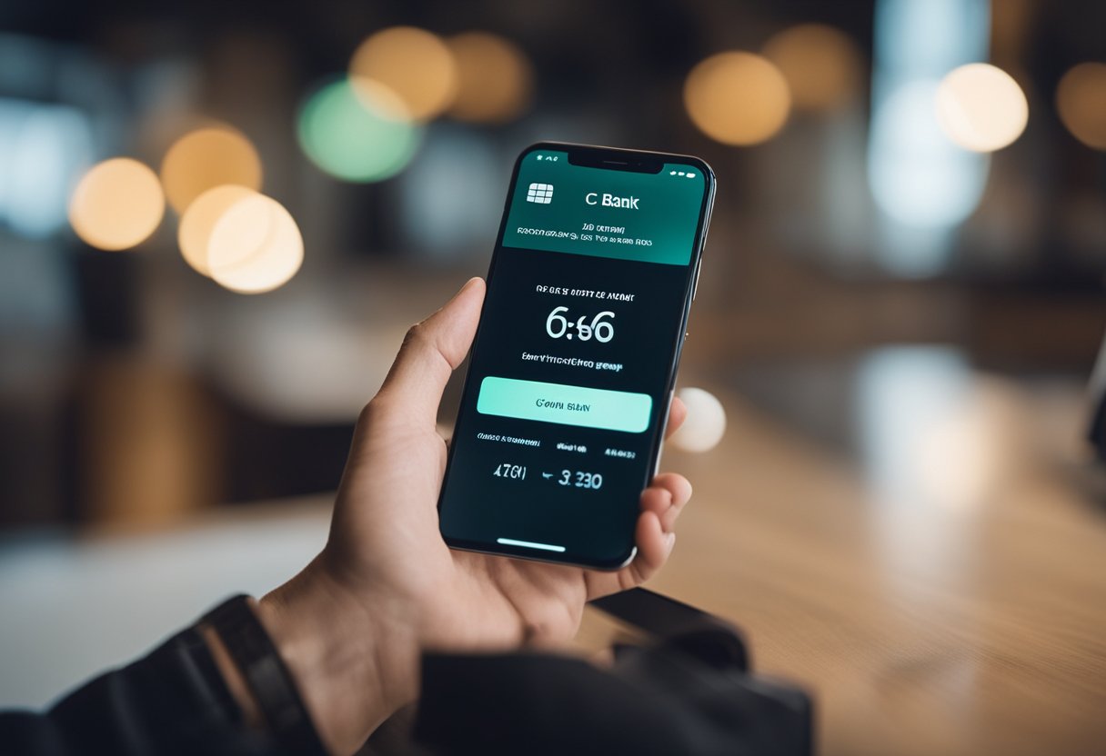 Uma pessoa usando um smartphone para baixar o aplicativo do C6 Bank e solicitar um cartão do C6 Bank através da interface do aplicativo.