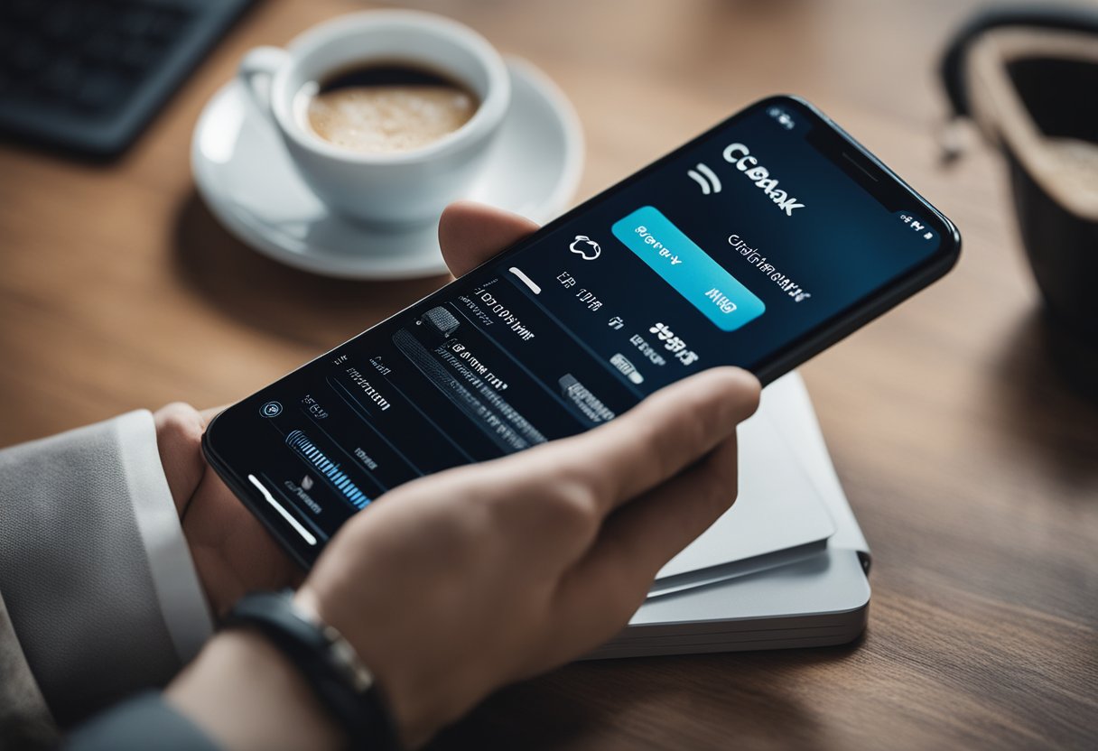 Uma pessoa usando um smartphone para baixar e navegar no aplicativo do C6 Bank para solicitar um cartão de crédito