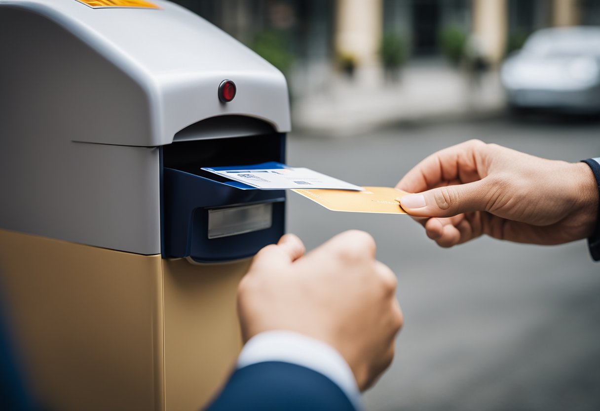Uma pessoa recebendo uma carta do carteiro com um cartão do banco Itaú dentro