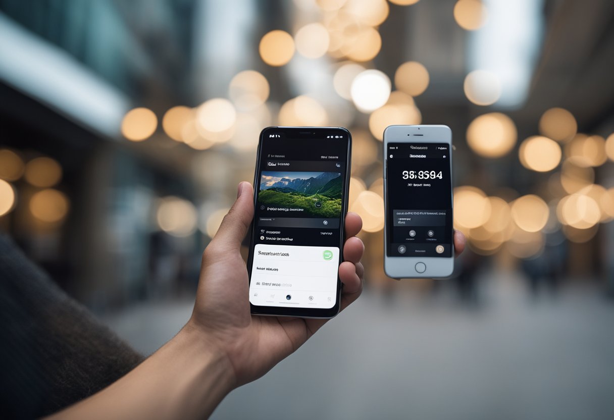 Uma mão segurando um smartphone com o aplicativo BB Tracking aberto, mostrando o processo de rastreamento de um cartão BB