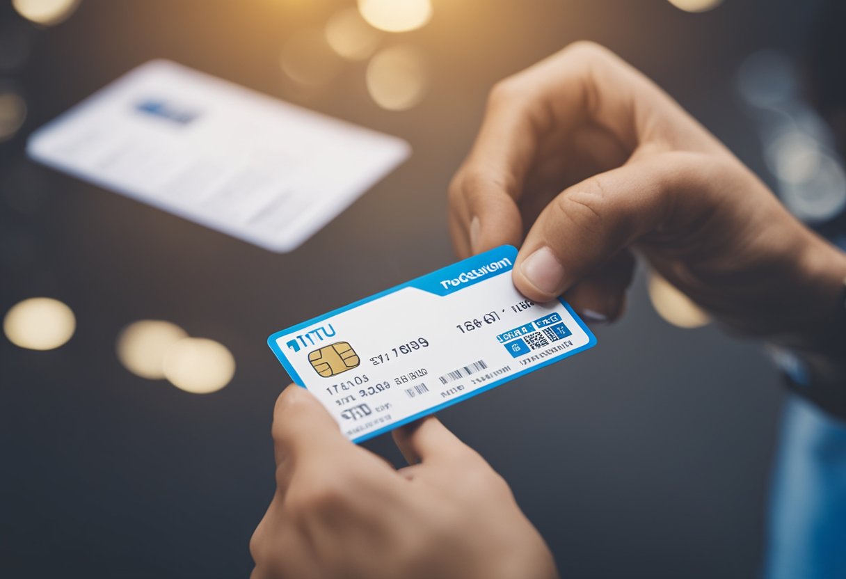 Uma pessoa recebendo um pacote de cartão Iti com um número de rastreamento do Itaú