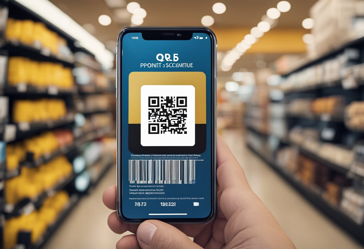 Uma pessoa escaneando um código QR em um telefone em uma loja Americanas para resgatar pontos no programa de fidelidade Sorrisos