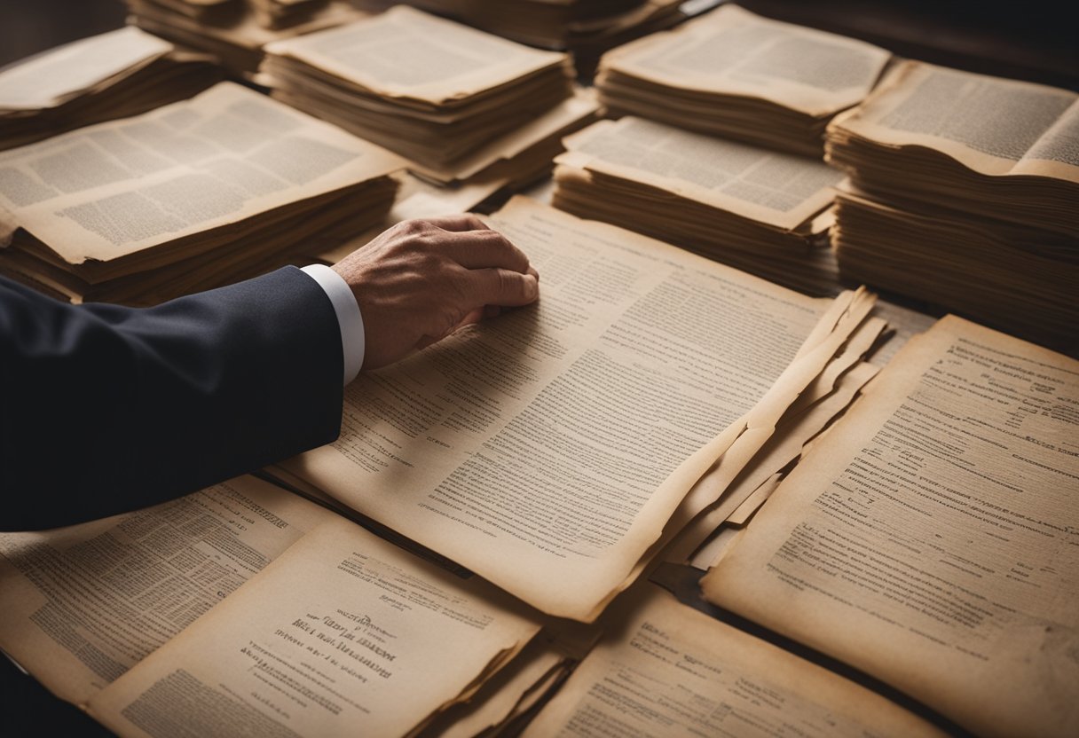 Uma pessoa examinando documentos antigos e registros históricos para traçar sua ancestralidade.