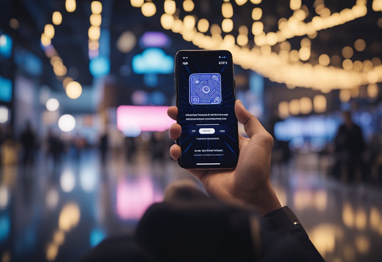 Uma pessoa usando um smartphone para acessar o aplicativo do cartão Neon, com uma expressão pensativa enquanto navega pelo aplicativo para verificar o limite do seu cartão.
