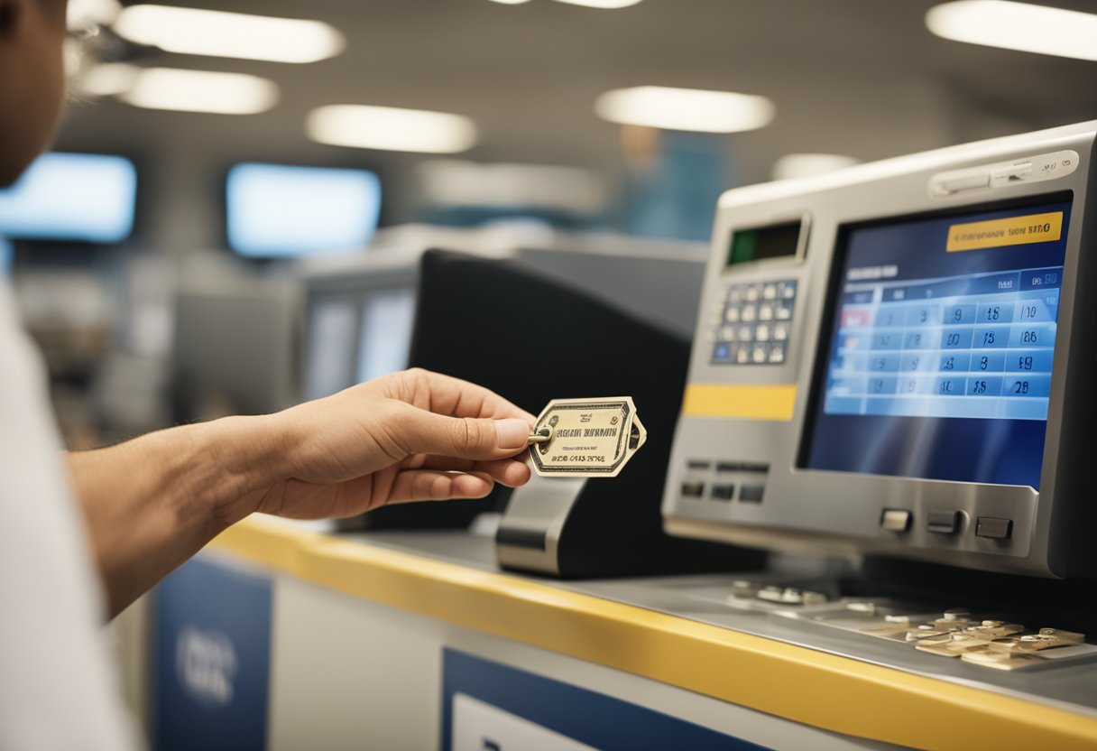 Uma pessoa em um escritório de loteria usando uma chave para acessar sua conta do FGTS