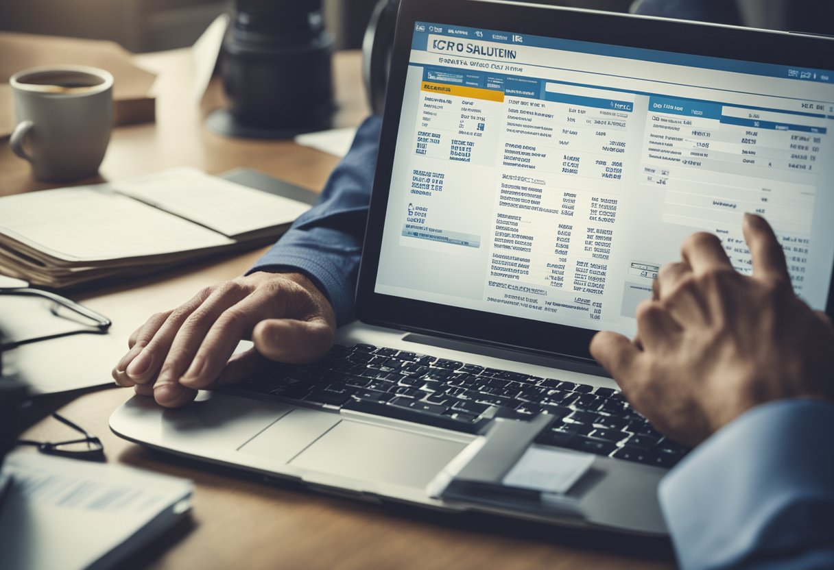 Uma pessoa usando um computador para pesquisar e visualizar várias contas e faturas usando um número de CPF.