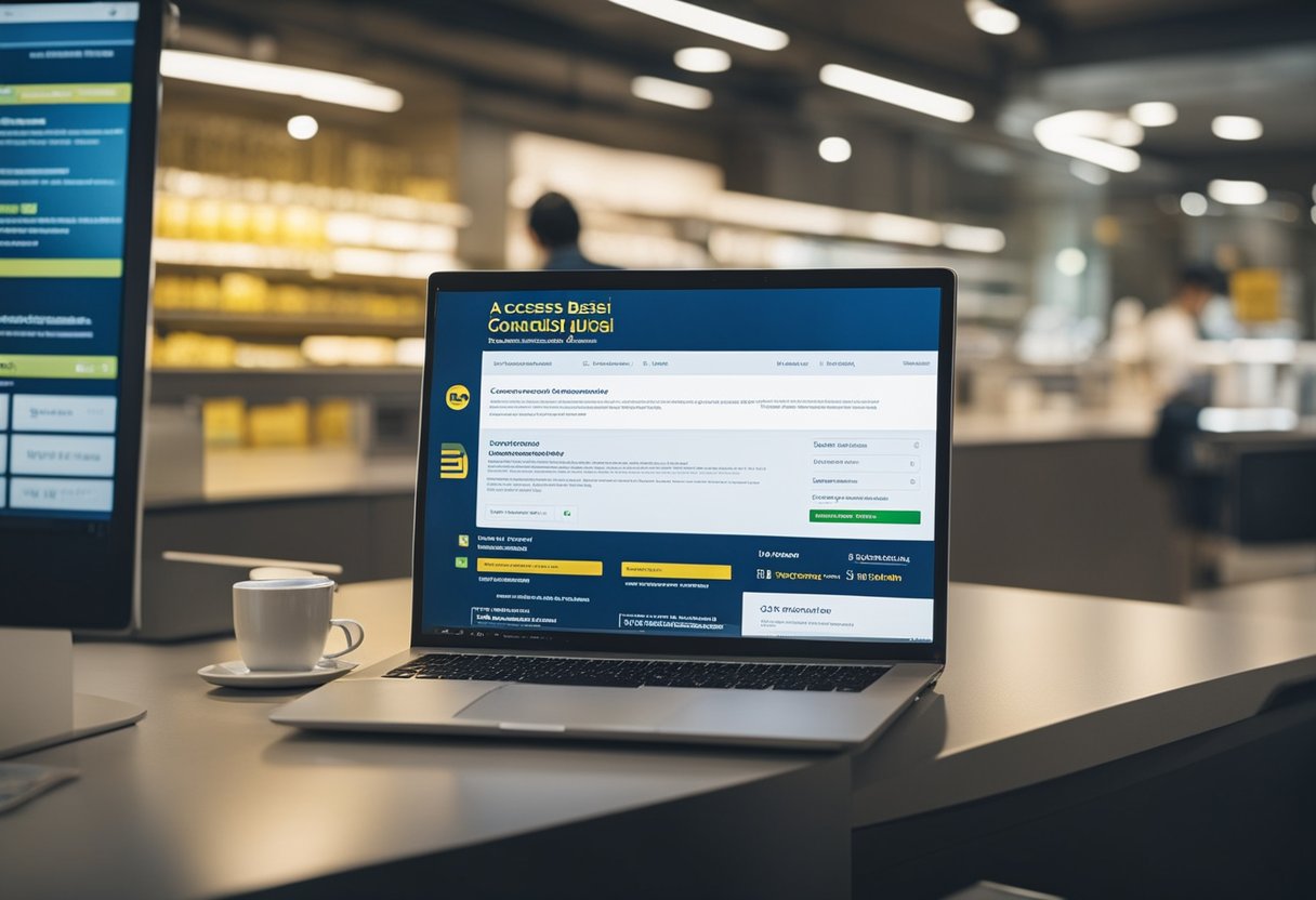 Uma pessoa usando um computador para acessar o site do Banco do Brasil, navegando pelo menu para encontrar a opção 'Consultar Depósito Judicial.'