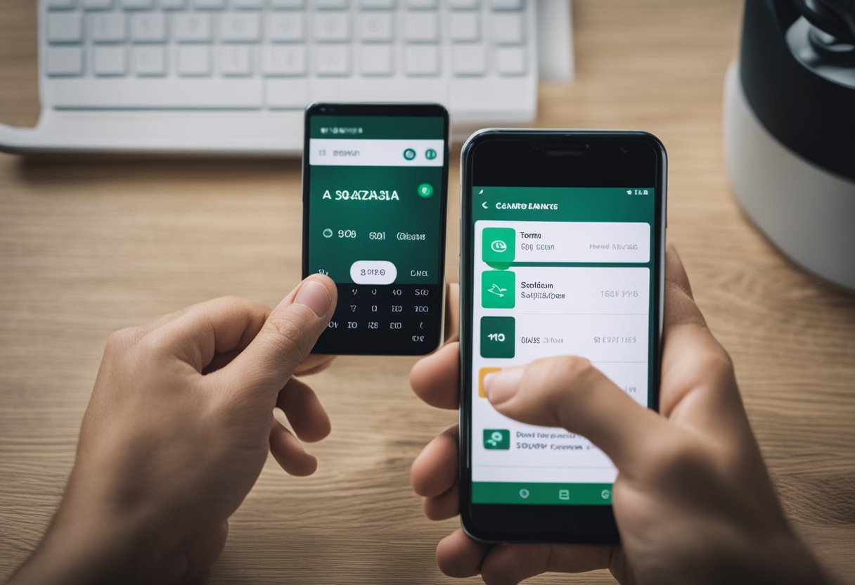 Uma pessoa usando um smartphone para verificar o saldo do Caixa Tem no WhatsApp