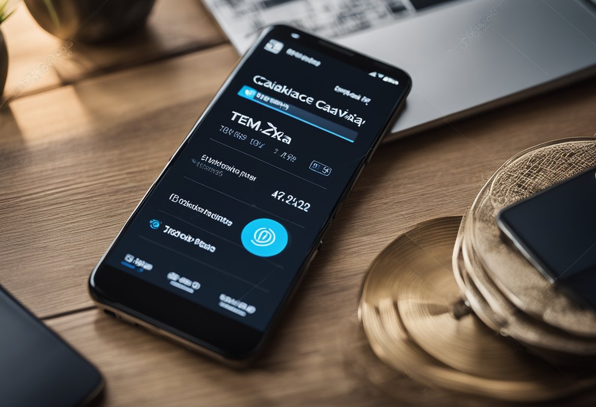Um smartphone exibindo o aplicativo Caixa Tem com uma tela de consulta de saldo