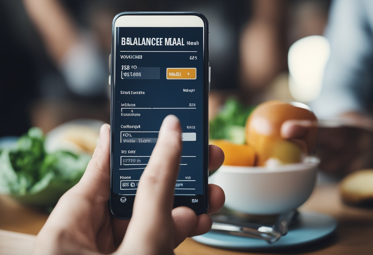 Uma pessoa usando um smartphone para verificar o saldo do seu vale-refeição escolar