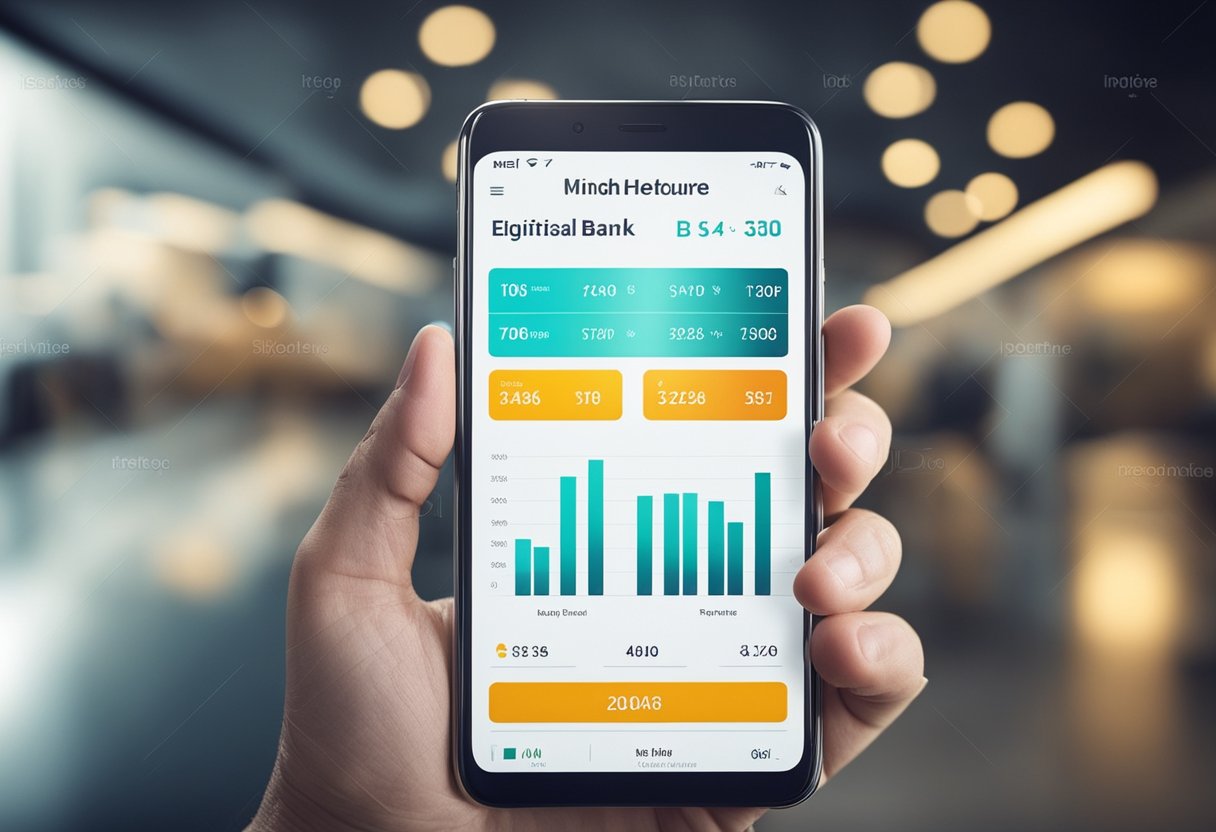 Um aplicativo de banco digital para empreendedores MEI, com uma interface elegante e moderna, exibindo várias ferramentas e recursos de gestão financeira.