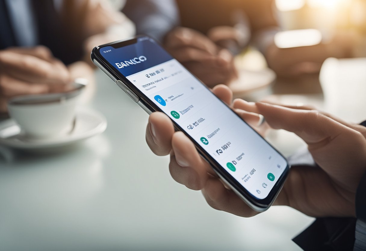 Uma pessoa usando um smartphone para acessar as informações da conta global do Banco Inter e considerando se vale a pena se inscrever.