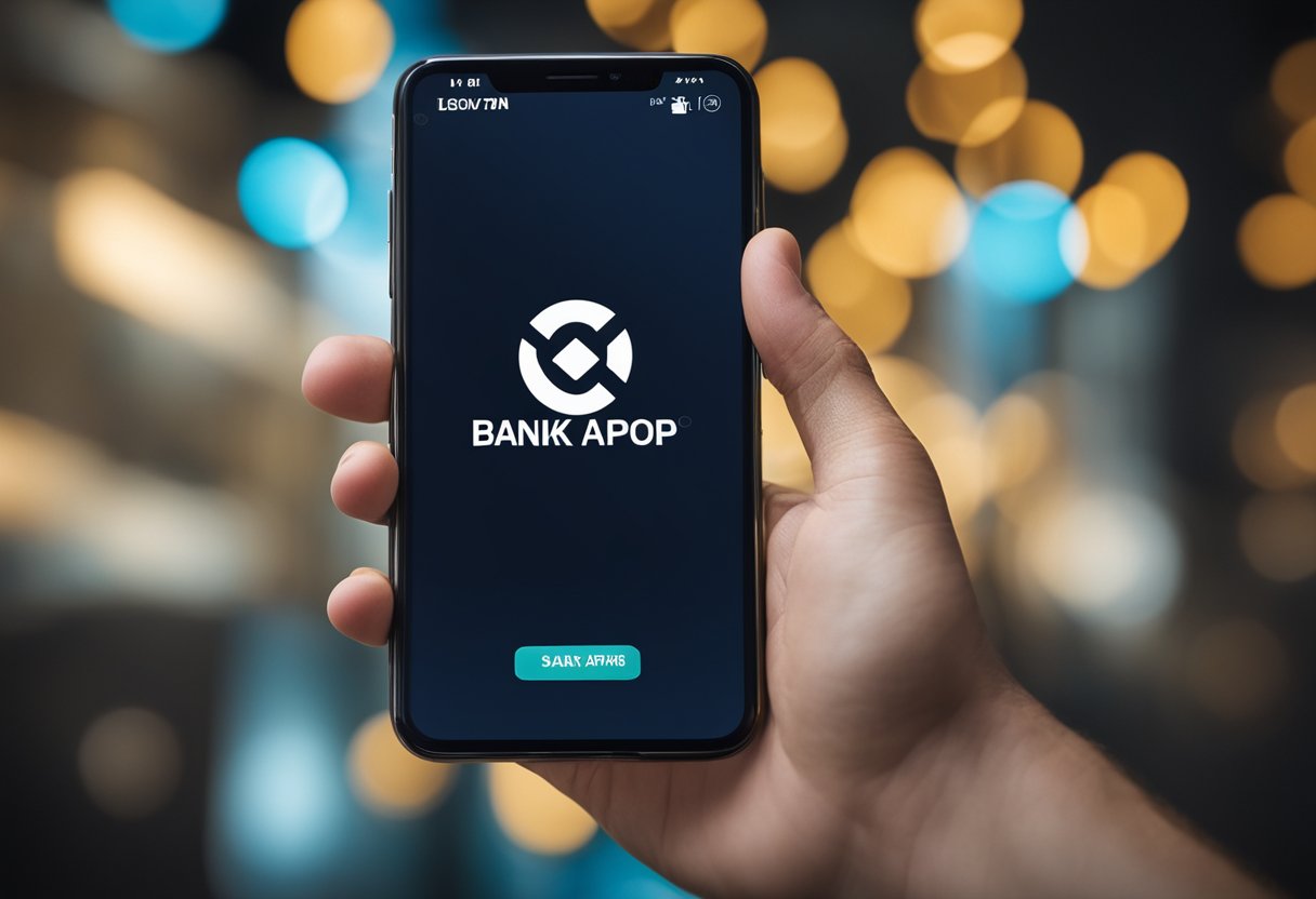 Um logo de banco exibido na tela de um smartphone com um ícone de aplicativo de conta salário