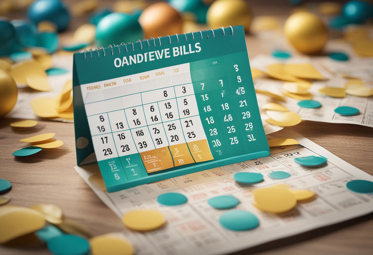 Um calendário com contas em atraso em um fundo festivo de carnaval
