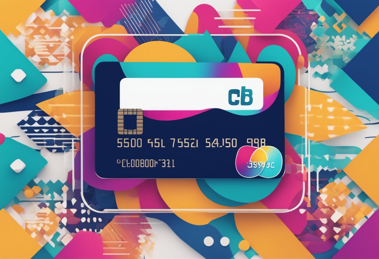 Um cartão vibrante do C6 Bank cercado por formas e padrões abstratos coloridos