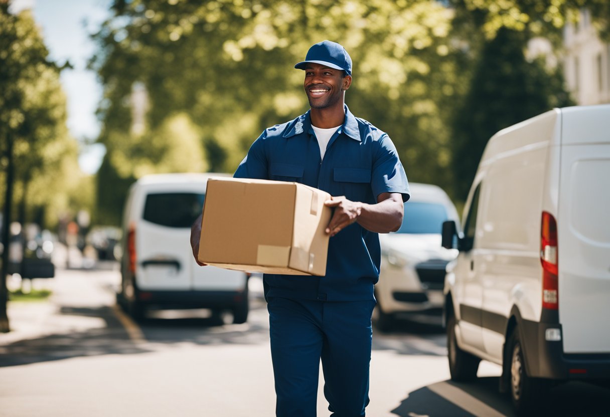 Um carteiro entrega pacotes em um sábado ensolarado