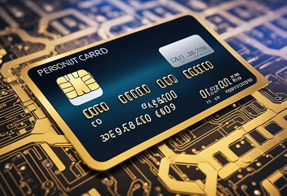 Uma tela de computador exibindo um design de cartão de crédito personalizável com várias opções de configuração e recursos de personalização