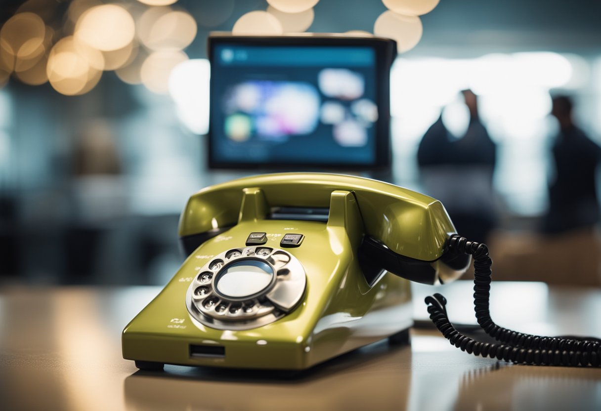 Um telefone conectado a um sistema de crédito, com botões e uma pequena tela