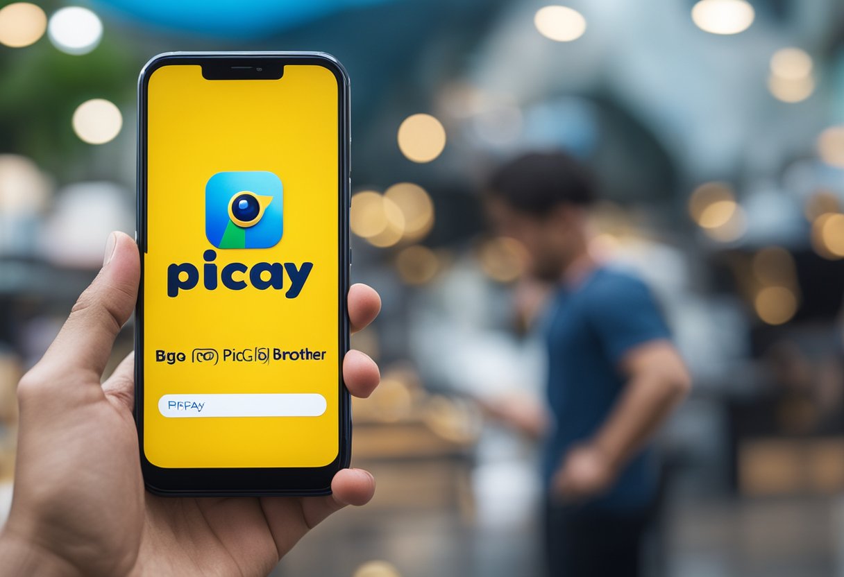 Um smartphone exibindo o logo do PicPay ao lado do logo do Big Brother Brasil