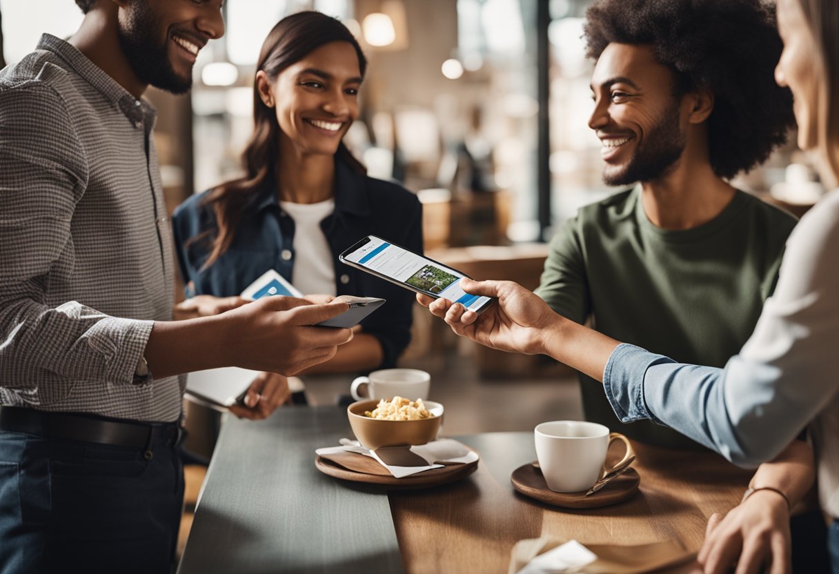 Um grupo de pessoas trocando cupons do PicPay em um ambiente animado