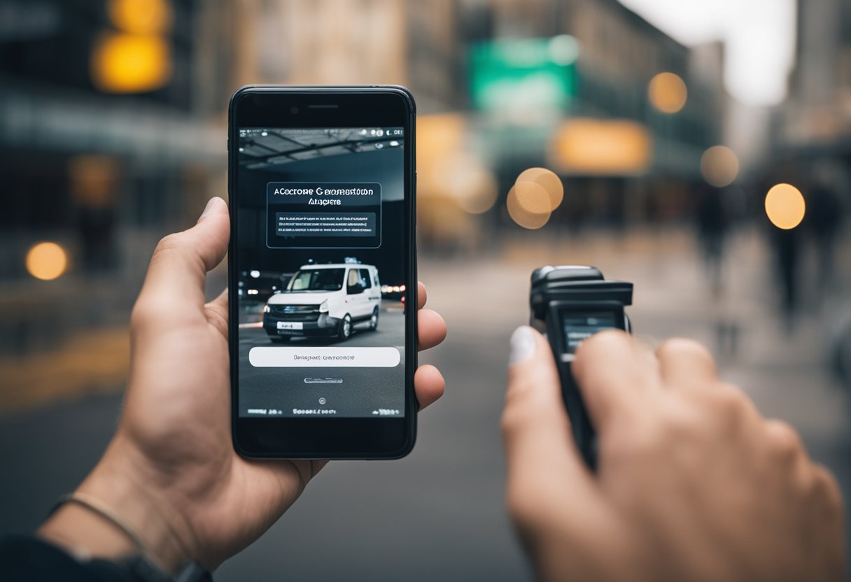 Uma pessoa usando um telefone para acessar assistência de emergência
