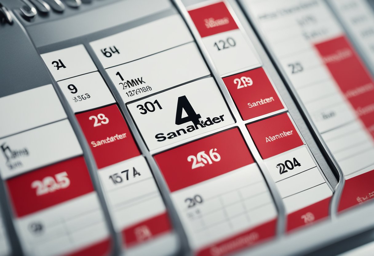Um calendário com o logo do Santander, mostrando o limite aumentando ao longo do tempo