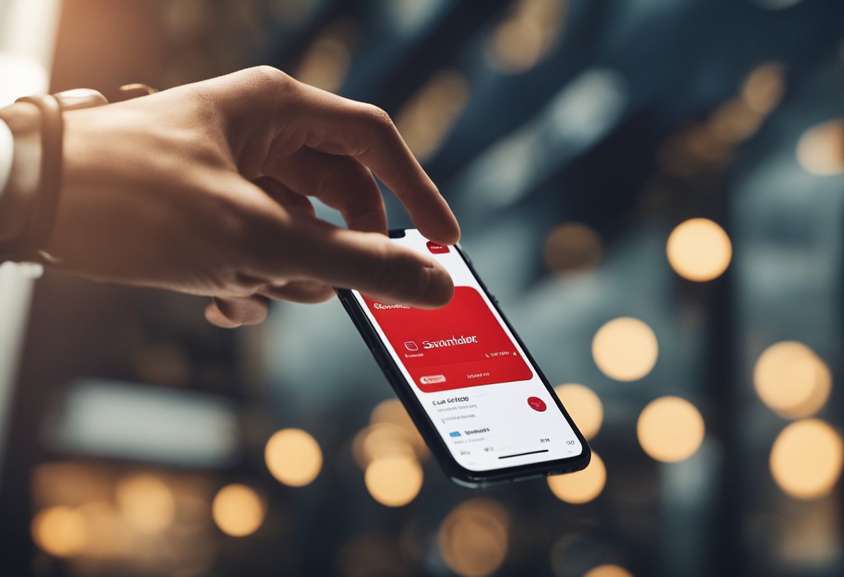 Uma pessoa recebendo uma notificação no celular do aplicativo Santander, mostrando um aumento no limite do seu cartão de crédito.
