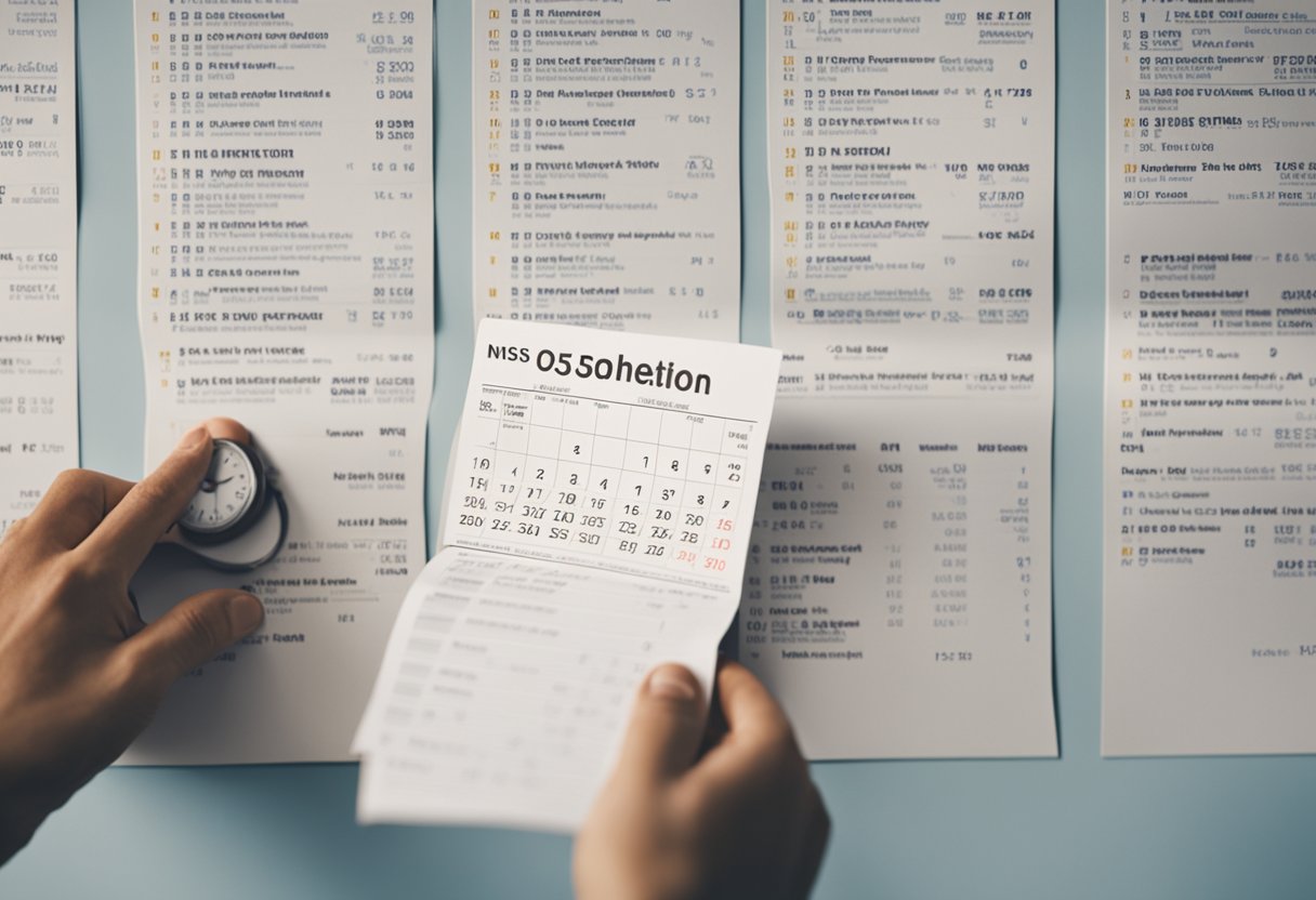 Uma pessoa recebendo uma carta do INSS, com um calendário na parede mostrando a passagem do tempo.