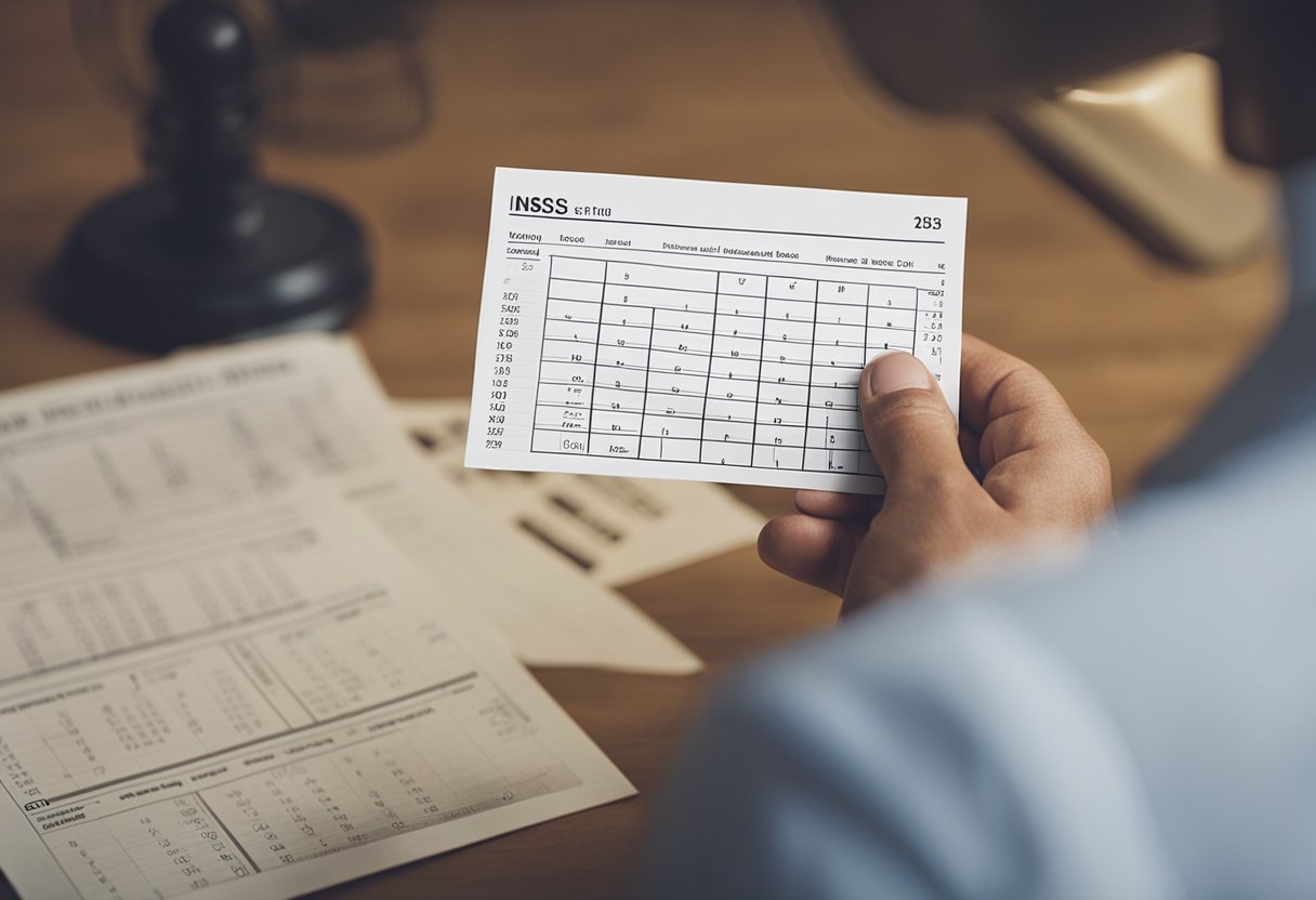 Uma pessoa recebendo uma carta do INSS, com um calendário mostrando a passagem do tempo até que ela receba seus benefícios pós-sentença.