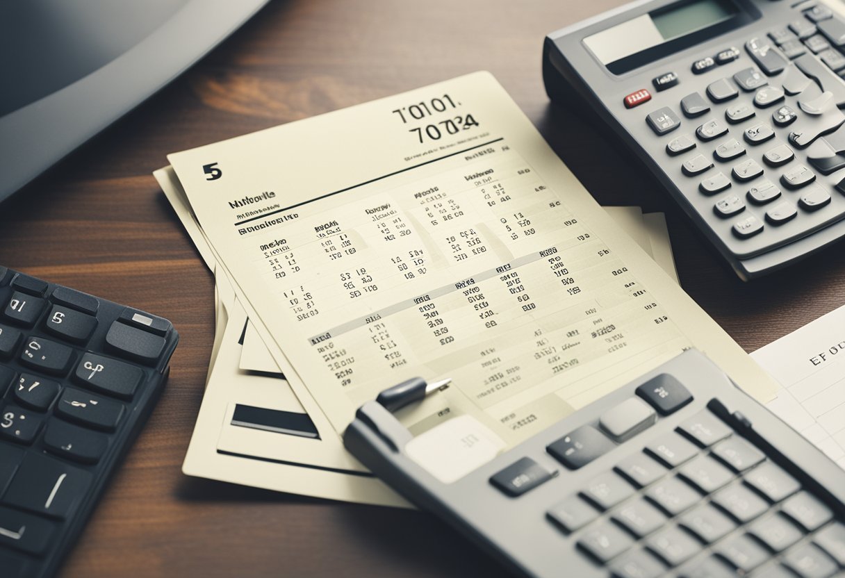 Uma mesa de escritório com um computador, uma carta de demissão e um calendário mostrando o número de dias até que o funcionário receba seu pagamento do FGTS