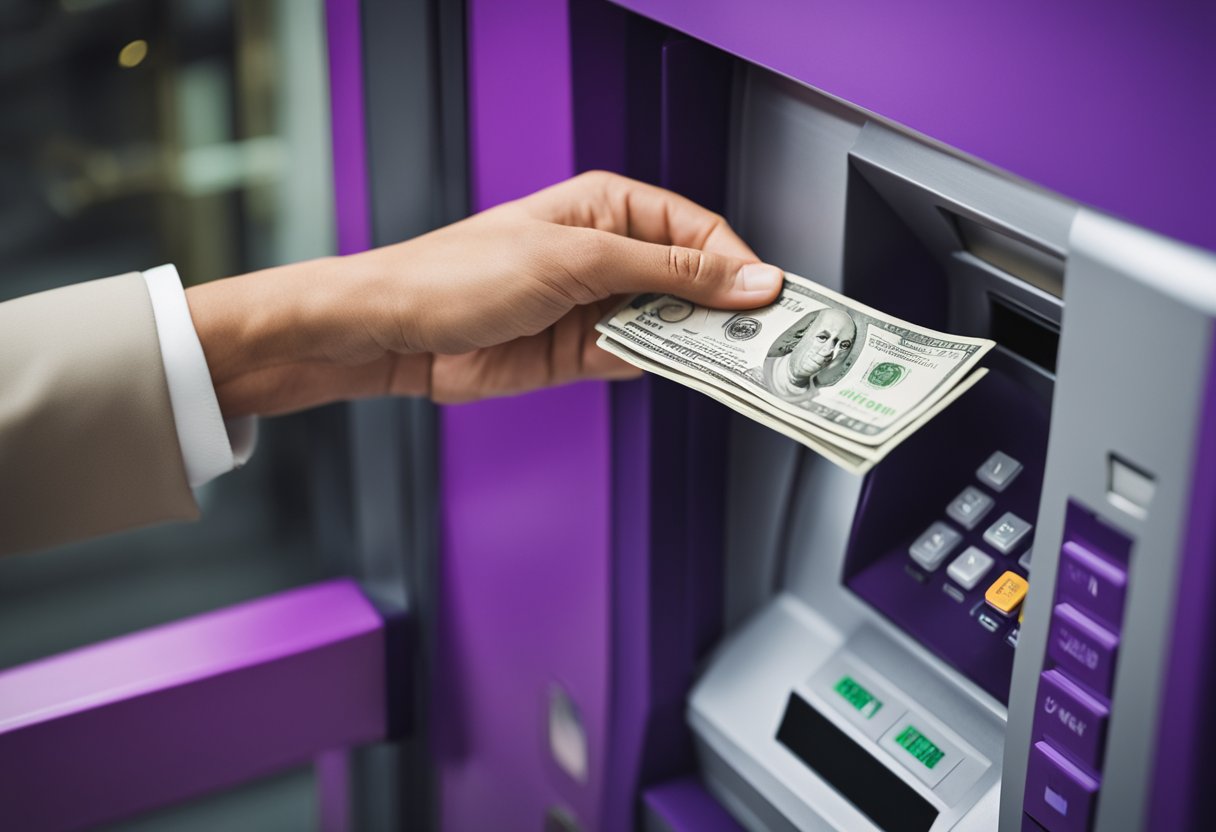 Uma pessoa inserindo dinheiro em um caixa eletrônico do Nubank