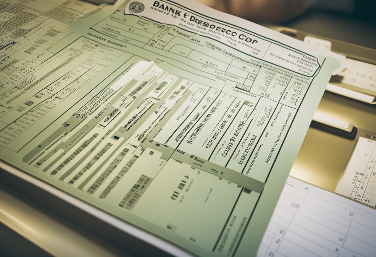 Um comprovante de depósito bancário sendo processado por um caixa do banco Bradesco