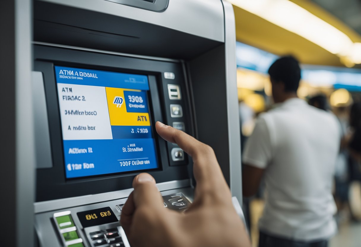 Uma pessoa usando um smartphone para fazer um depósito imediato em um caixa eletrônico do Banco do Brasil.