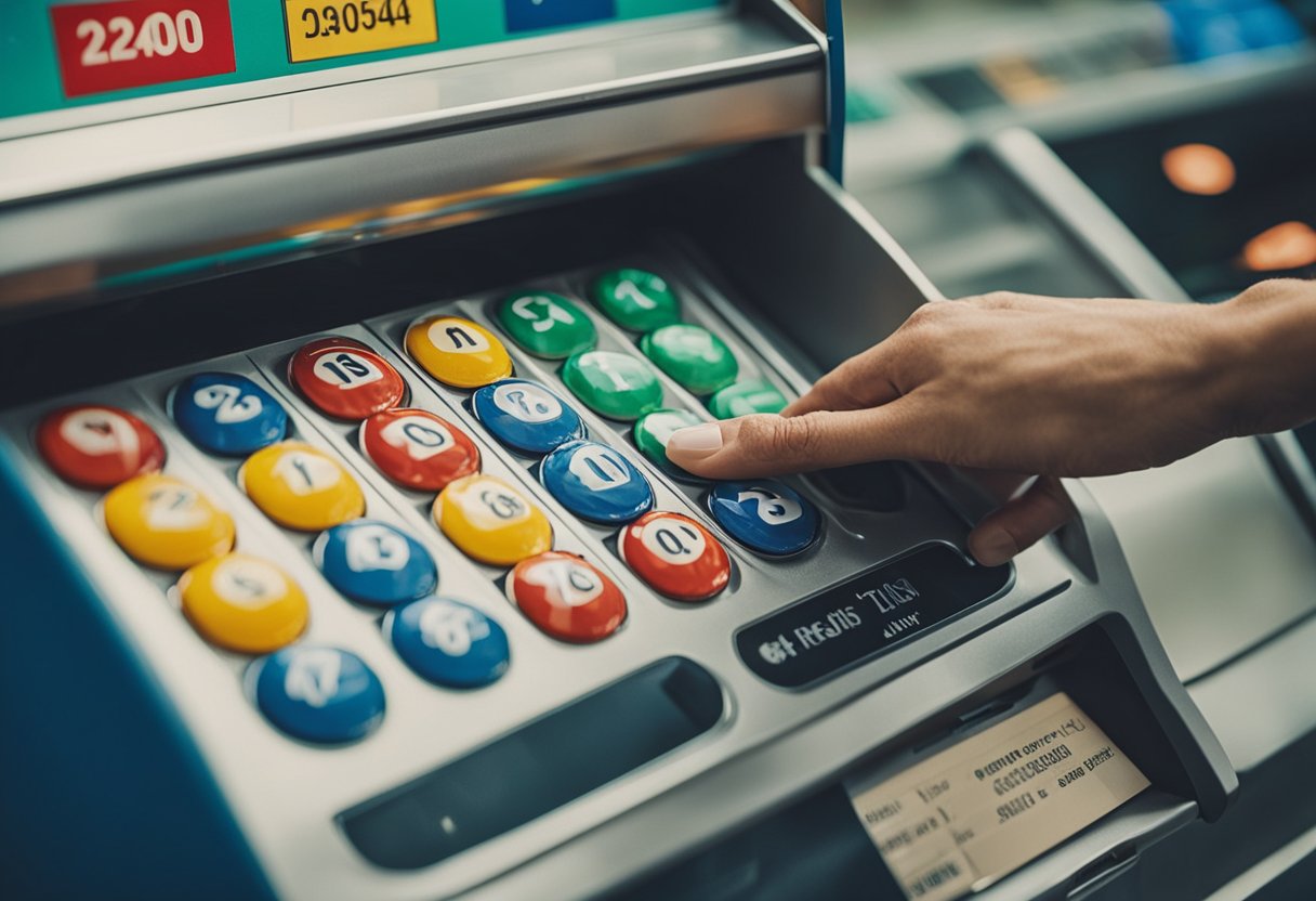Uma pessoa faz um depósito no quiosque da loteria