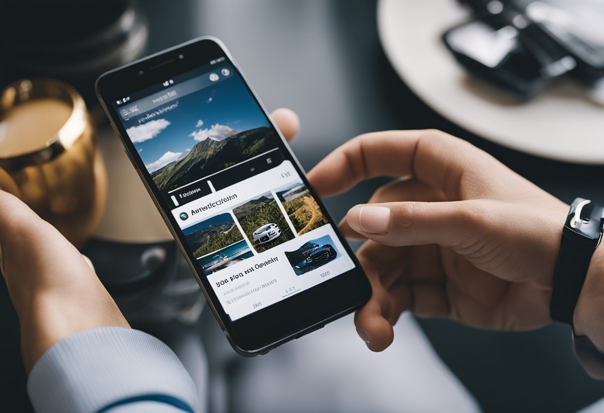 Uma pessoa segurando um cartão da Magazine Luiza e usando um smartphone para desbloqueá-lo