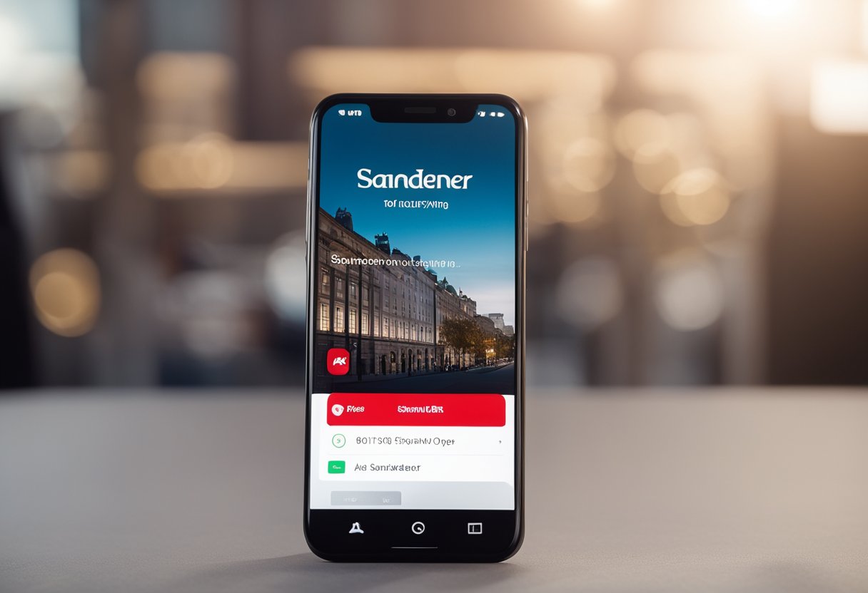 Um smartphone com o logotipo do Santander na tela, exibindo o aplicativo Santander aberto na função de desbloqueio do cartão