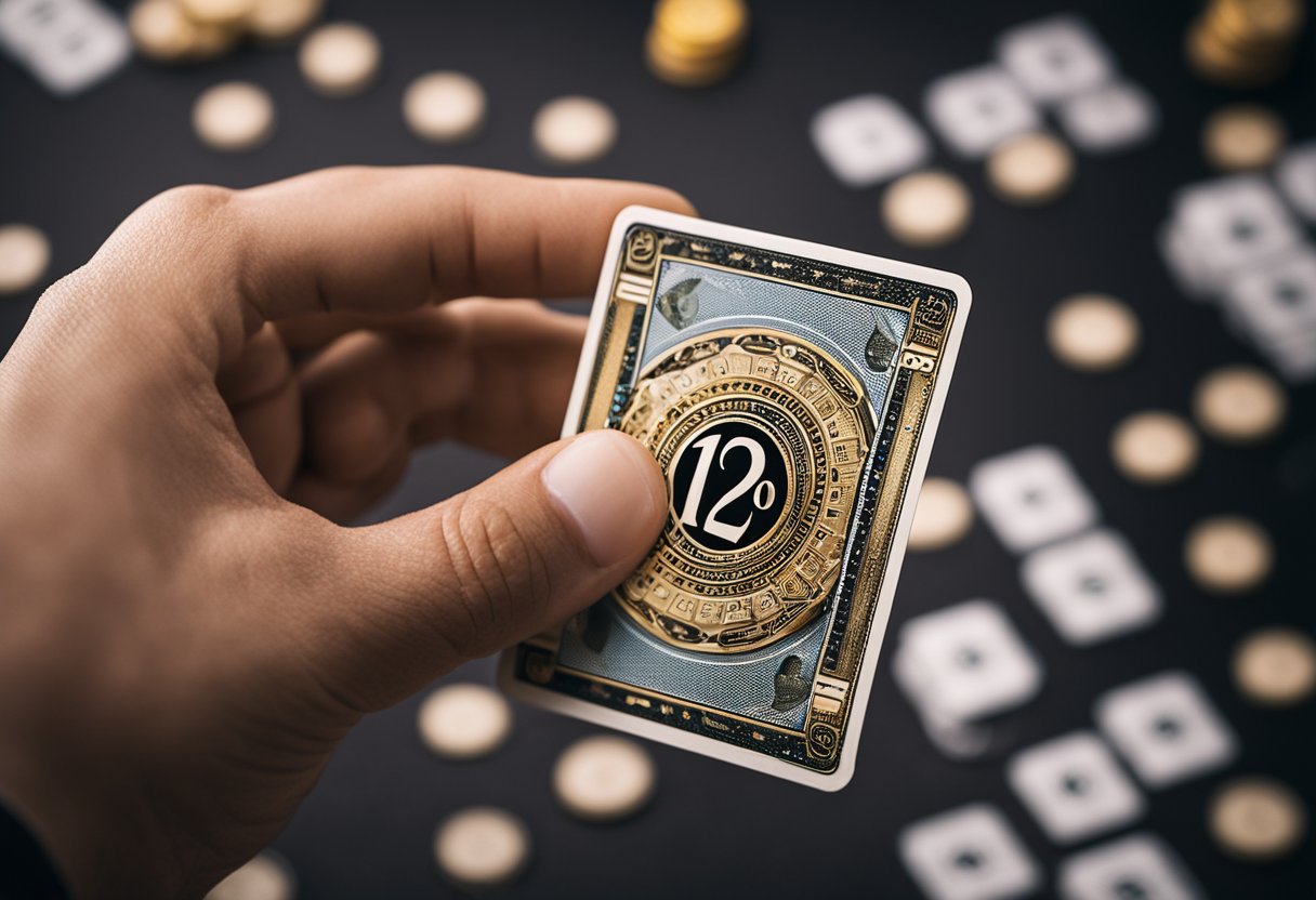 Uma mão segurando um cartão de jogo da Lotofácil, com números sendo circulados e preenchidos.