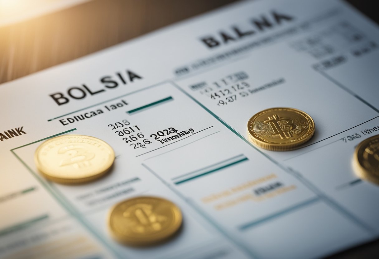 Um calendário com a data circulada e um extrato bancário mostrando o depósito dos fundos do Bolsa Família