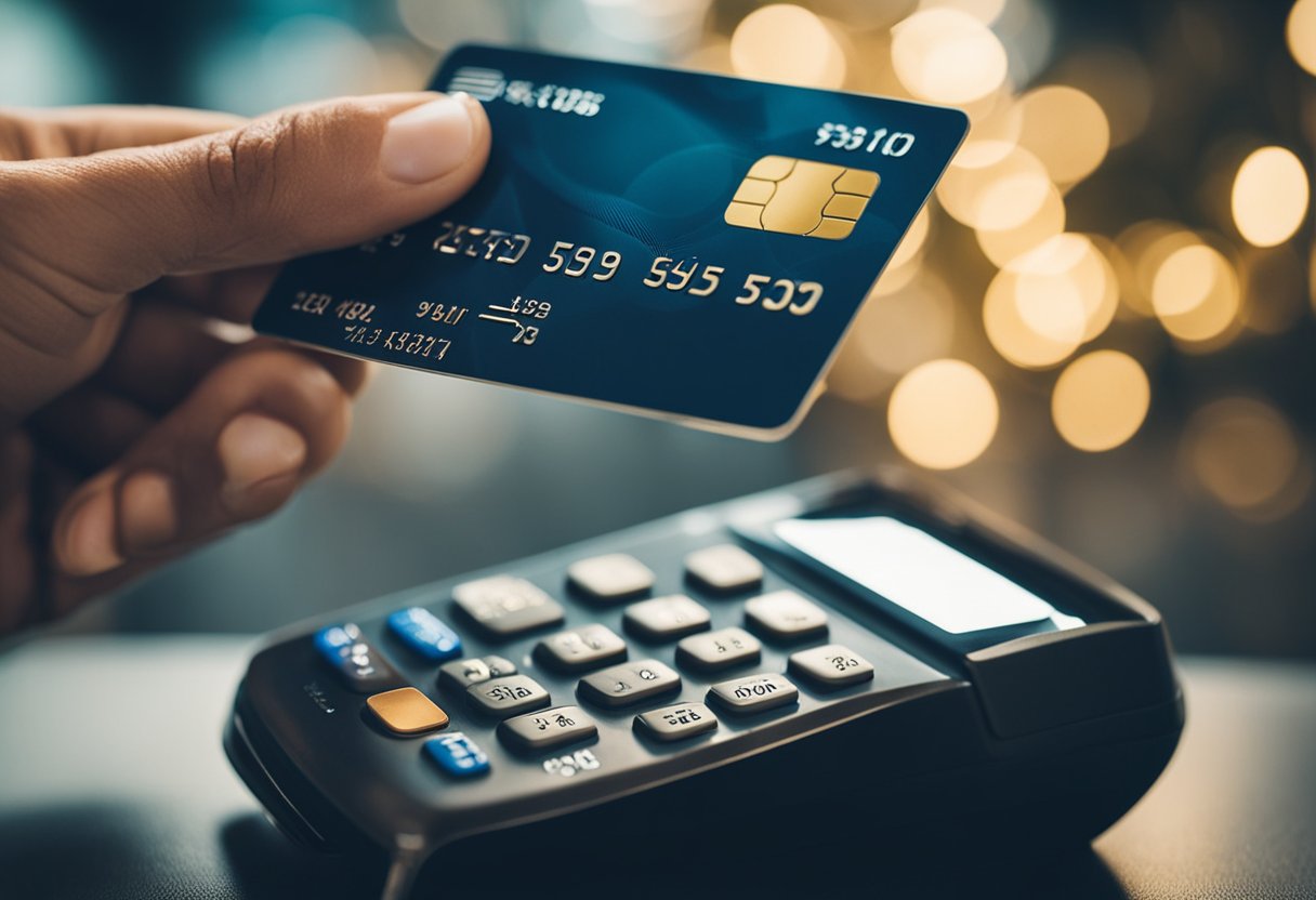 Uma pessoa usando um cartão de crédito para fazer compras pequenas e regulares e pagando o saldo total a cada mês.