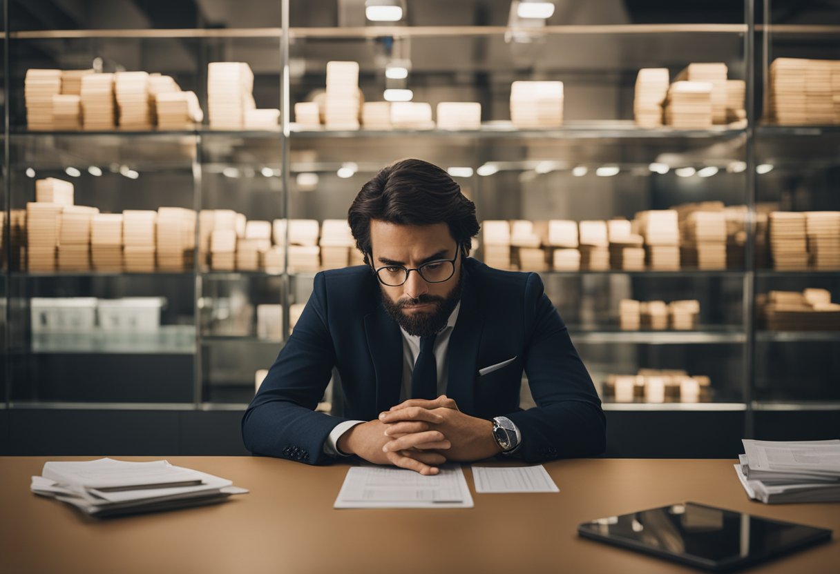 Uma pessoa com uma conta poupança na Caixa parece confusa enquanto pondera a possibilidade de fazer um empréstimo pessoal.