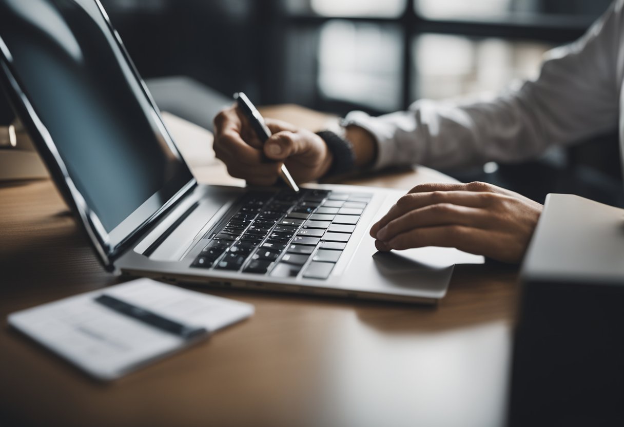 Uma pessoa sentada em um computador, preenchendo um formulário online para solicitar um cartão de crédito Hipercard